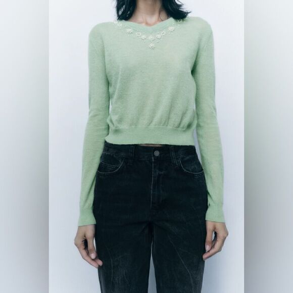 ZARA KNIT PEARLS SWEATER - Picture 7 of 10